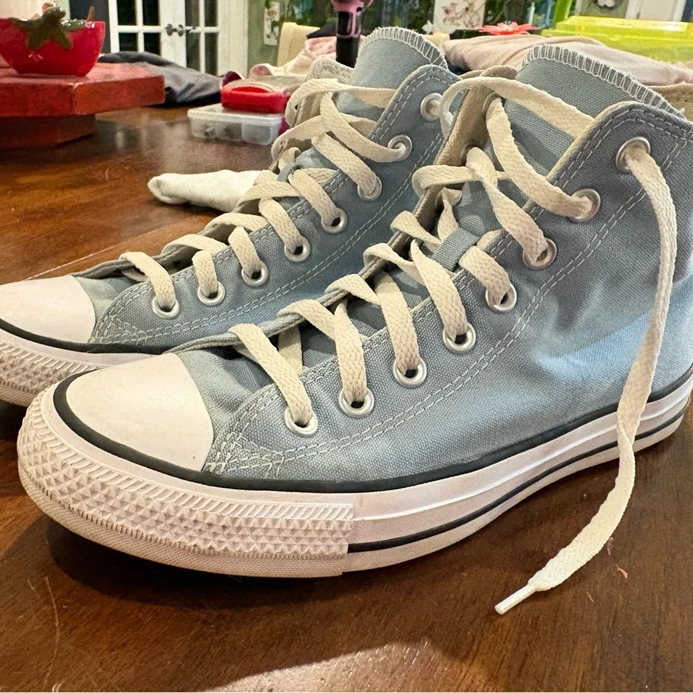 Converse High-Top Canvas Sneakers in Light Blue and White